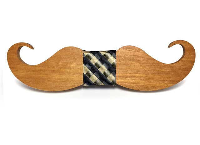 Wooden Mustache Bow Tie (Natural)