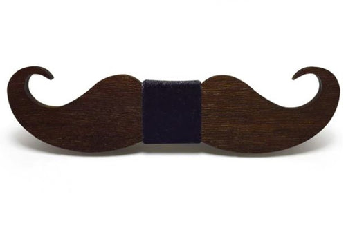 Wooden Mustache Bow Tie (Dark)