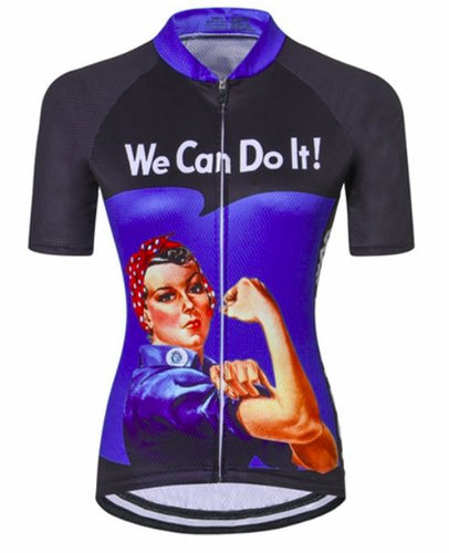 Women's Retro We-Can-Do-It Cycling Jersey (Blue)